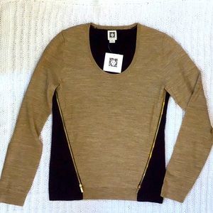 Anne Klein Two-tone Brown Sweater with Zipper Detail